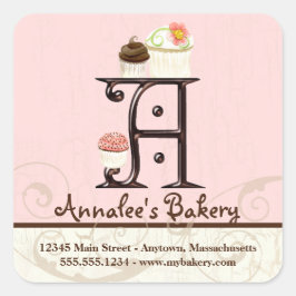 Letter A Monogram Cupcake Logo Business-Aufkleber Quadratischer Aufkleber
