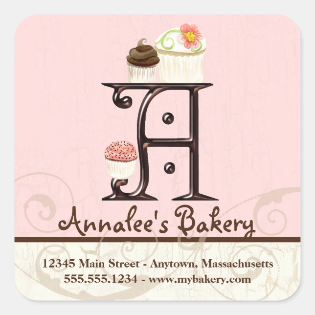 Letter A Monogram Cupcake Logo Business-Aufkleber Quadratischer Aufkleber (Vorderseite)