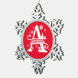 Letter A Monogram, Initial Family Name Gruß Schneeflocken Zinn-Ornament