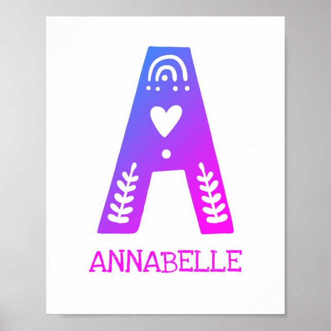 Letter A Monogram Name Kids Poster (Vorne)