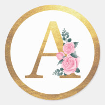 Letter A Monogram Pink Roses Floral & Elegante Gol