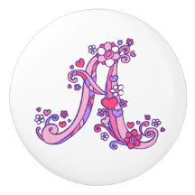 Letter A monogram, rosa, lila Griff, Drehknopf