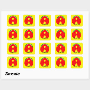 Letter A Name Sticker, Watermelon Name Sticker, Quadratischer Aufkleber