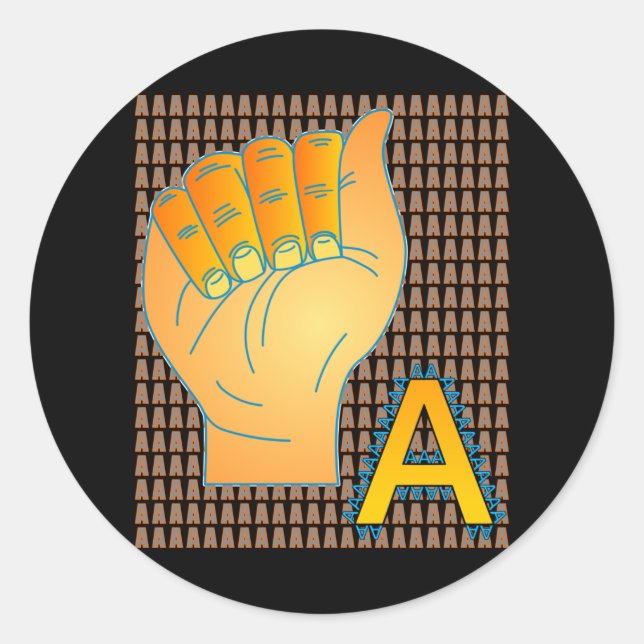 Letter A Sign Language - Alphabet Characters Runder Aufkleber (Vorderseite)