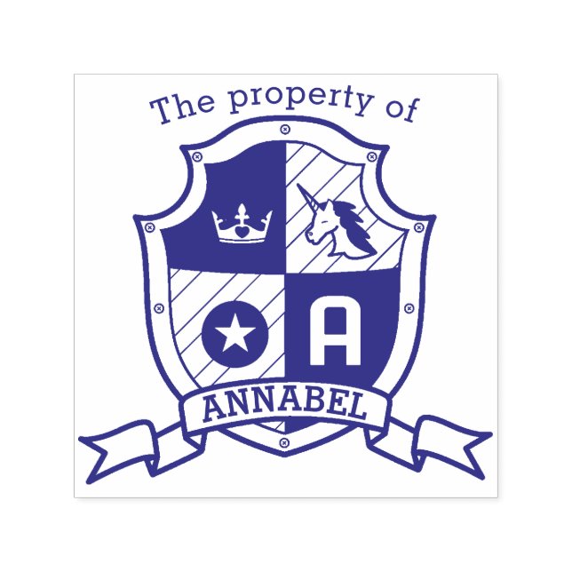 Letter A Wappen individuelle Name Einhorn Kinderbi Permastempel (Design)