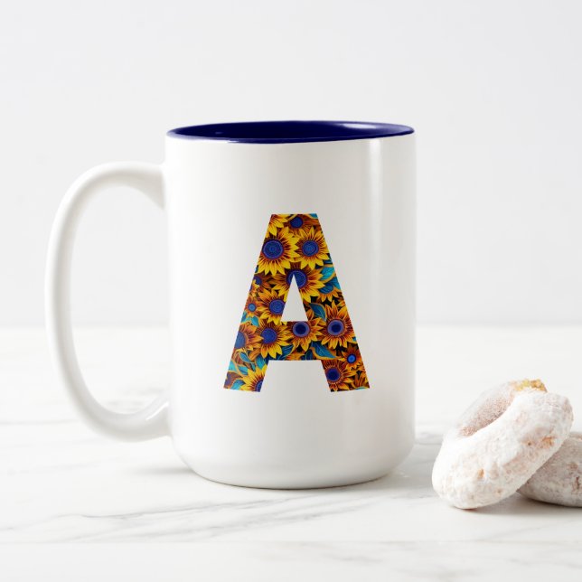 Letter A with sunflowers mug Zweifarbige Tasse (Mit Donut)