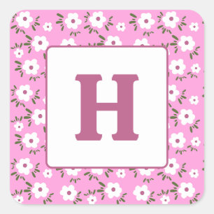 Letter and Happy Blume Quadratischer Aufkleber