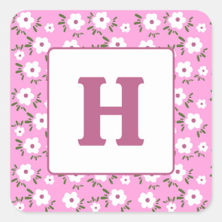 Letter and Happy Blume Quadratischer Aufkleber