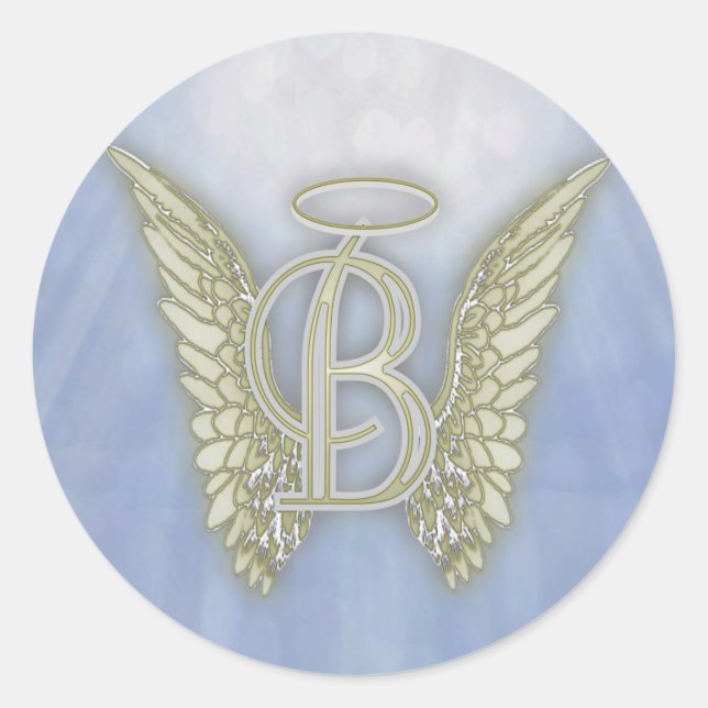 Letter B Angel Monogram Runder Aufkleber (Vorderseite)