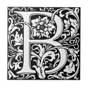 Letter B Art Nouveau Schwarz/Weiß Tile Fliese