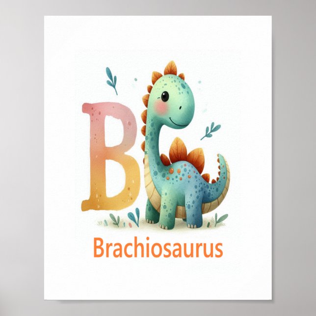 Letter B, Dinosaur Alphabet Watercolor Poster (Vorne)