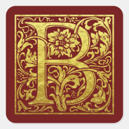 Letter B First Letter Imitate Gold Red Quadratischer Aufkleber