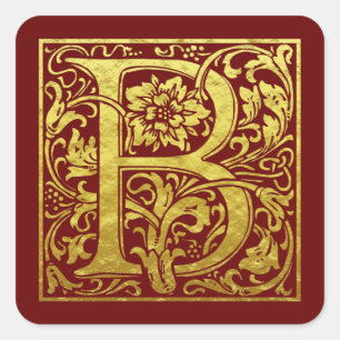 Letter B First Letter Imitate Gold Red Quadratischer Aufkleber