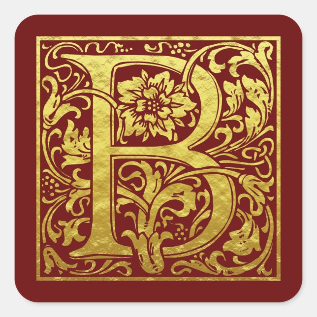Letter B First Letter Imitate Gold Red Quadratischer Aufkleber (Vorderseite)