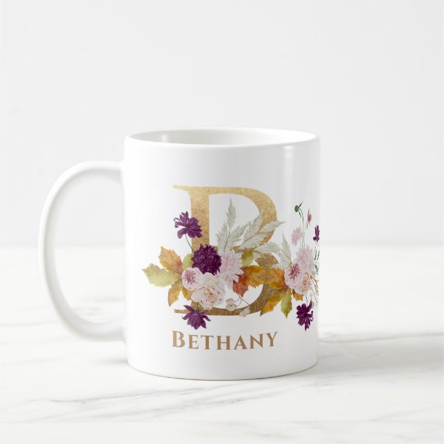 Letter B - Gold Floral Name Schwesterkollege Freun Kaffeetasse (Links)