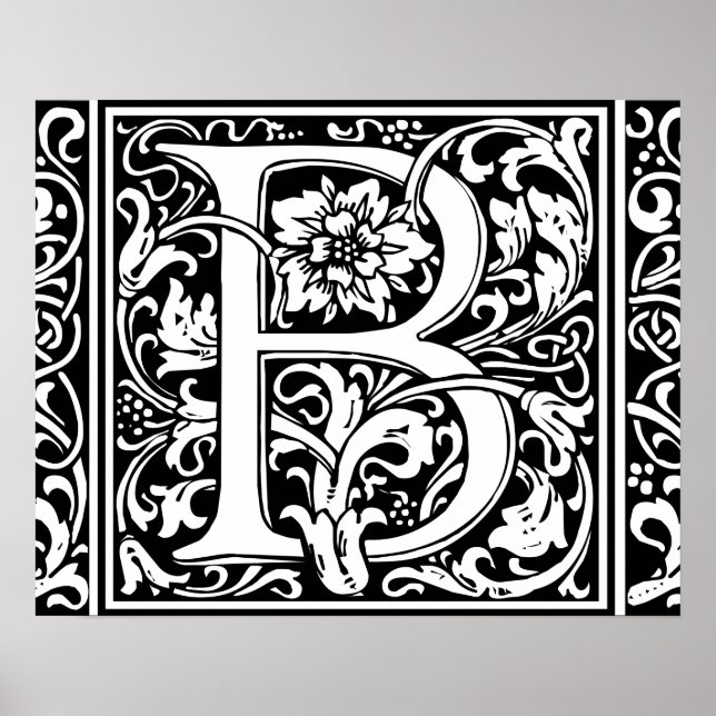 Letter B Medieval Monogram Vintag Initial Poster (Vorne)