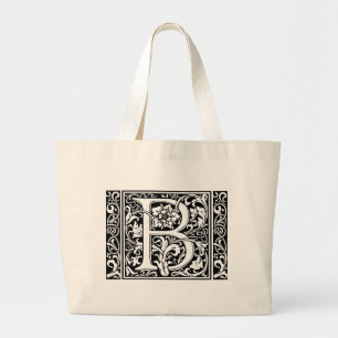 Letter B Medieval Monogram Vintage Initial wide Jumbo Stoffbeutel