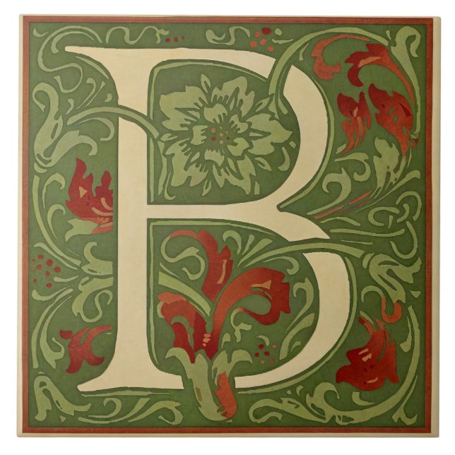 Letter B Mitte des Jahrhunderts Alphabet Jugendsti Fliese (Vorderseite)