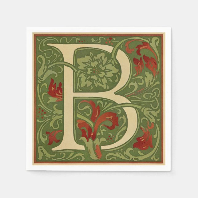 Letter B Mitte des Jahrhunderts Alphabet Jugendsti Serviette (Vorderseite)
