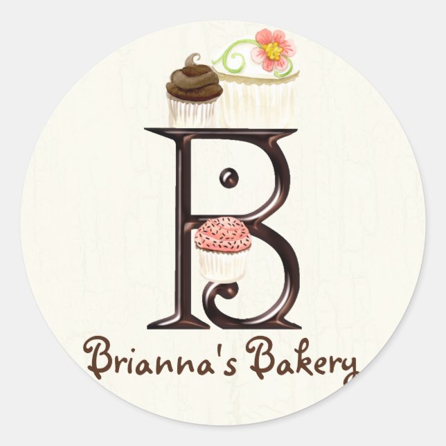 Letter B Monogram Cupcake Logo Business-Aufkleber Runder Aufkleber (Vorderseite)