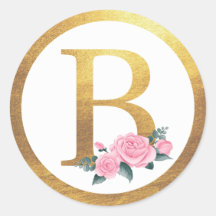 Letter B Monogram Roses Floral & Elegant Gold