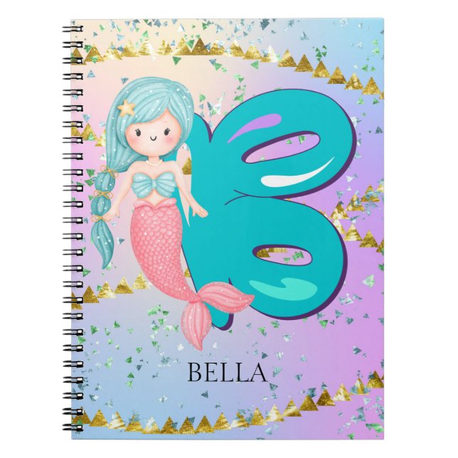 Letter B Monogram Watercolor Niedlich Mermaid Kind Notizblock (Vorderseite)