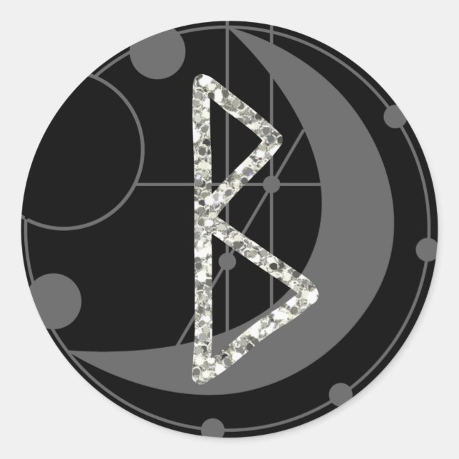 Letter B Rune Rune Monogram Geometric Moon Black Runder Aufkleber (Vorderseite)