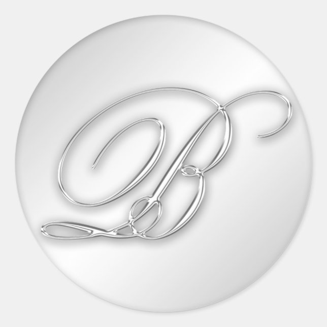 Letter-B-Skript erste Imitate Silber-Monogramm-Gef Runder Aufkleber (Vorderseite)