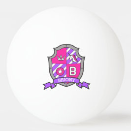 Letter B unicorn Wappen lila rosa Name Briony Tischtennisball