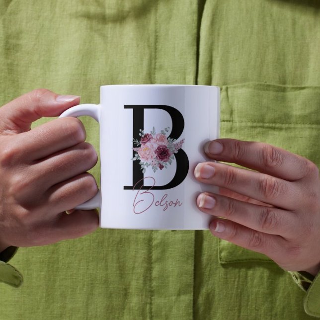 letter b Watercolor floral coffee mug (Créateur téléchargé)