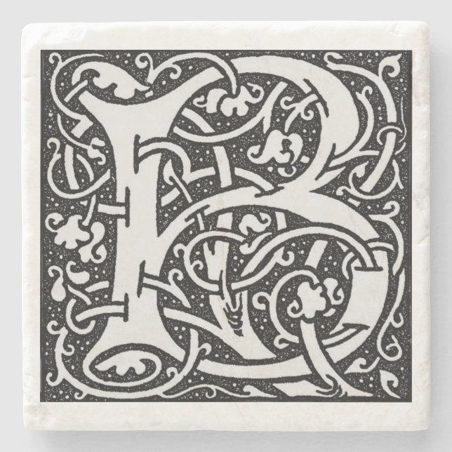Letter 'B' William Morris Design Square Steinuntersetzer (Vorderseite)