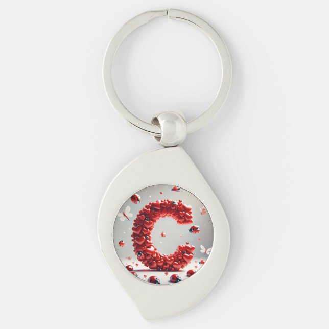 Letter C Creative Heart Cluster Schlüsselanhänger (Vorderseite)
