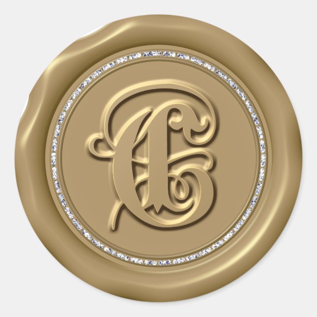 *~* Letter C Diamond Circle GOLD Wax Siegel Sticke Runder Aufkleber (Vorderseite)