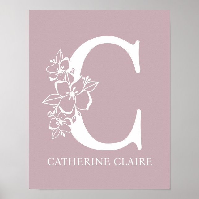 Letter C Floral Monogram Name Nursery Modern  Poster (Vorne)