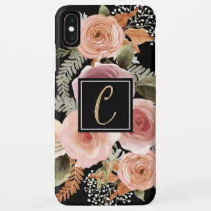 Letter C Gold Black Watercolor Floral Monogram Case-Mate iPhone Hülle