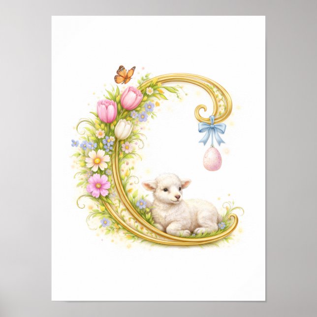 Letter C Gold Spring Nature Monogram Lamb Poster (Vorne)