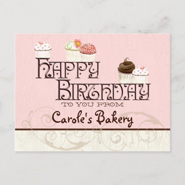 Letter C Happy Birthday Cupcake Business Postcard Postkarte (Vorderseite)