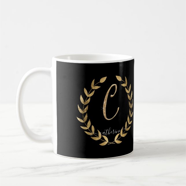 Letter C Monogram Black n Gold Script Name Kaffeetasse (Links)