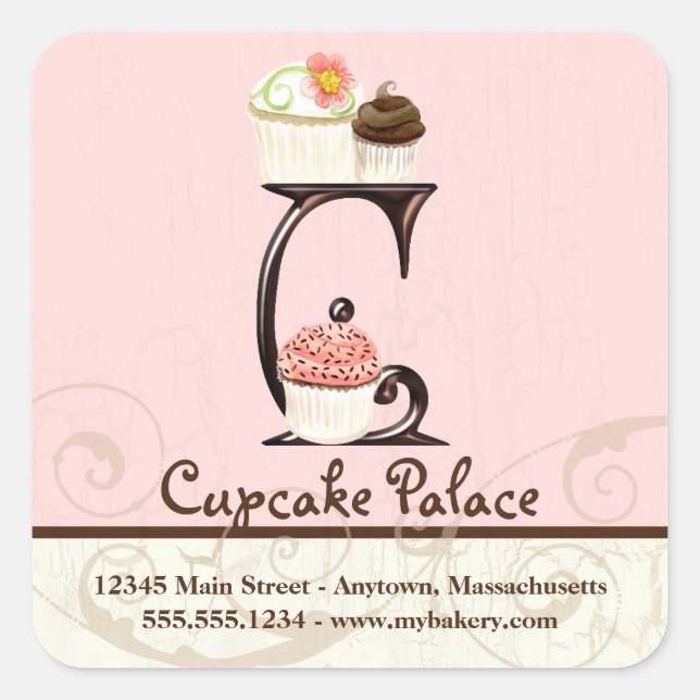 Letter C Monogram Cupcake Logo-Aufkleber Quadratischer Aufkleber (Vorderseite)
