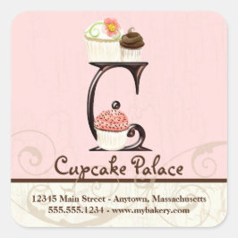 Letter C Monogram Cupcake Logo-Aufkleber Quadratischer Aufkleber