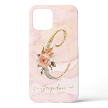 Letter C Monogram Gold Script Watercolor Floral
