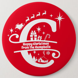 Letter C Monogram, Initial Family Name Greeting Button