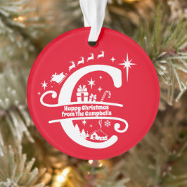 Letter C Monogram, Initial Family Name Greeting Ornament
