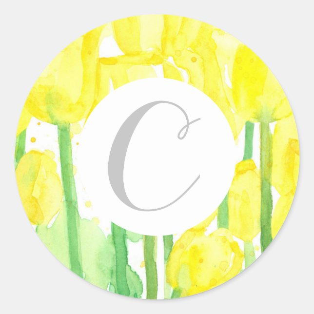 Letter C Monogram Yellow Tulip Blume Runder Aufkleber (Vorderseite)