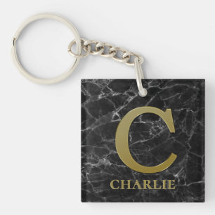 Letter C Monogramm auf schwarzem Marmor Schlüsselanhänger