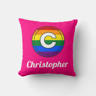 Letter C & Name Gay Pride Rainbow Monogram - Pink Kissen