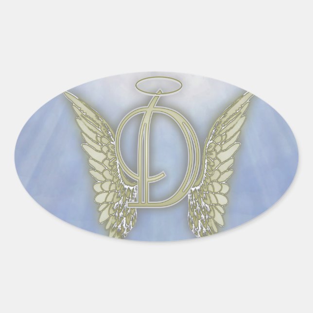 Letter D Angel Monogram Ovaler Aufkleber (Vorderseite)