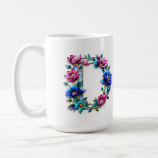Letter D Coffee Tasse - Blumendesign für Geschenke