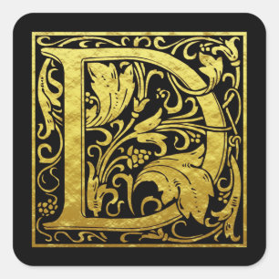 Letter D First Letter Imitat Gold Black Quadratischer Aufkleber