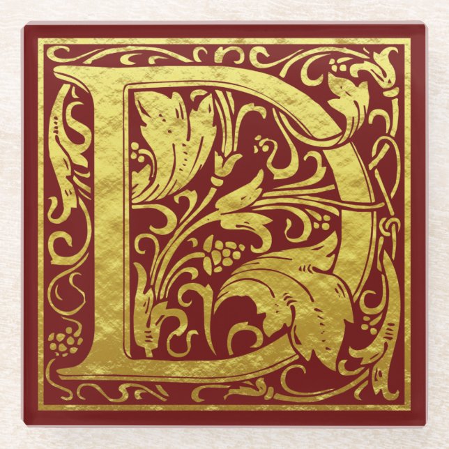 Letter D First Letter Imitate Gold Red Glasuntersetzer (Vorderseite)